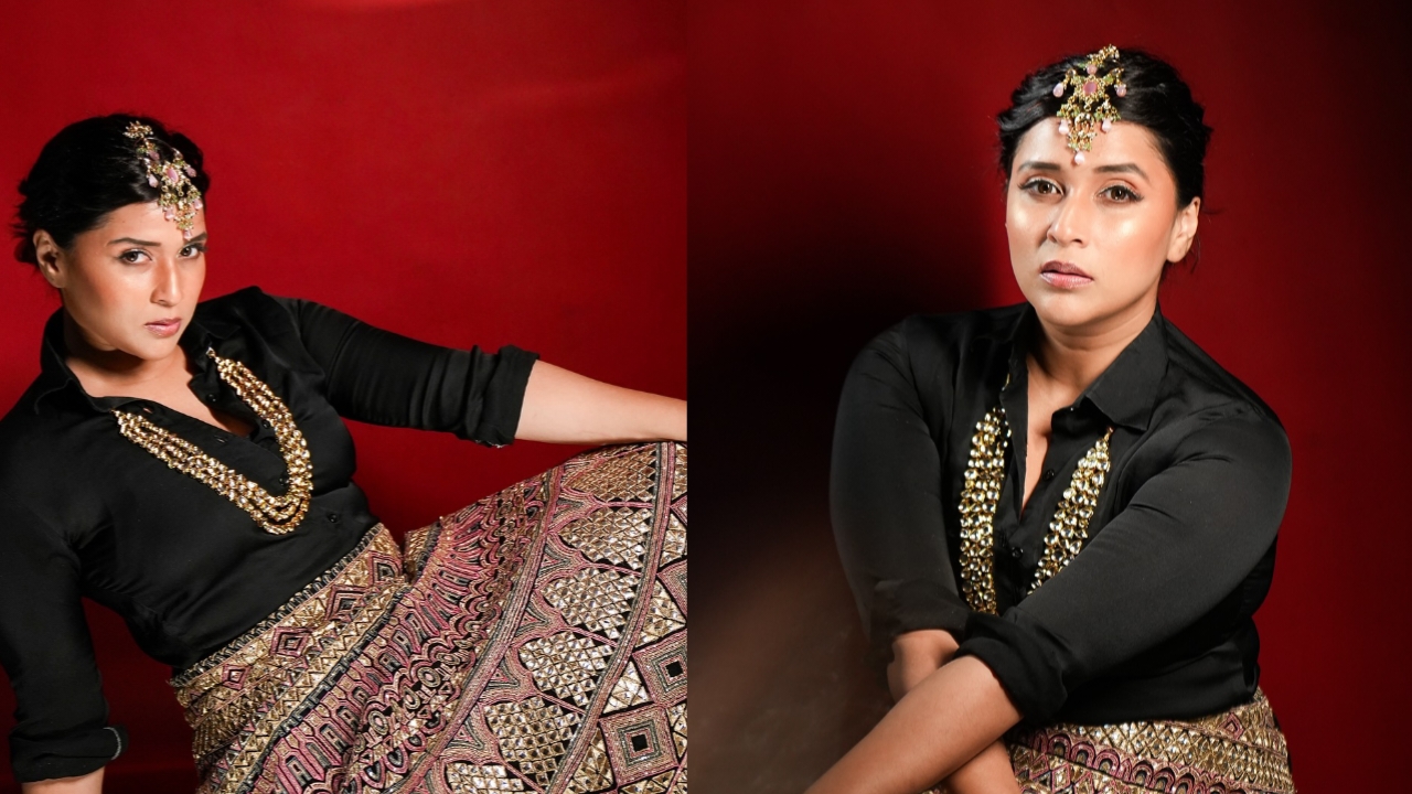 Mannara Chopra looks stunning in black and golden outfit on Diwali