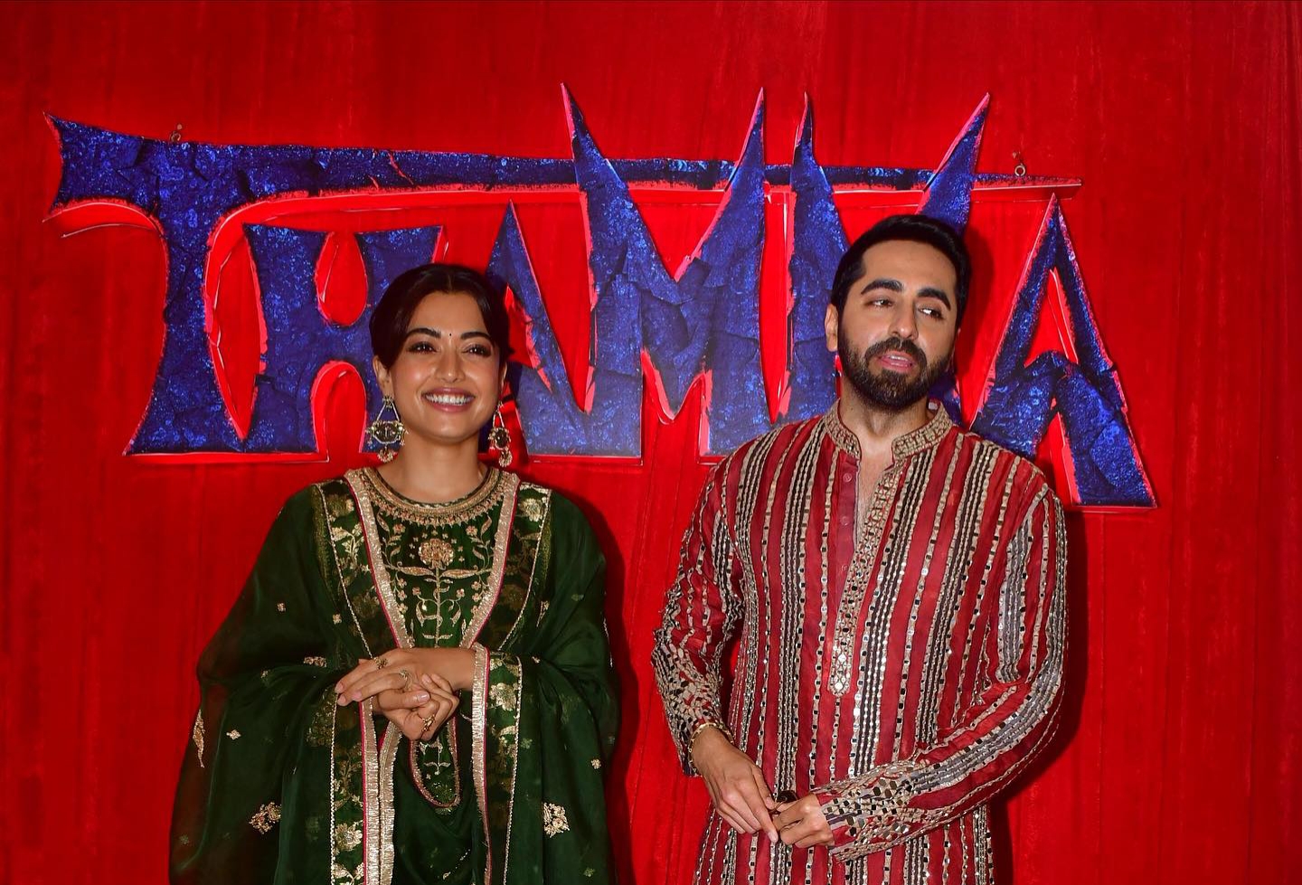 Ayushmann and Rashmika pose together as stars shine at THAMMA’s Diwali luncheon